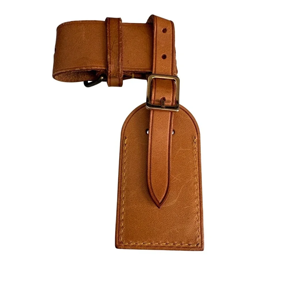 Louis Vuitton Vachetta Leather Luggage Tag and Poignet Set Tan Made in France - Picture 2 of 8